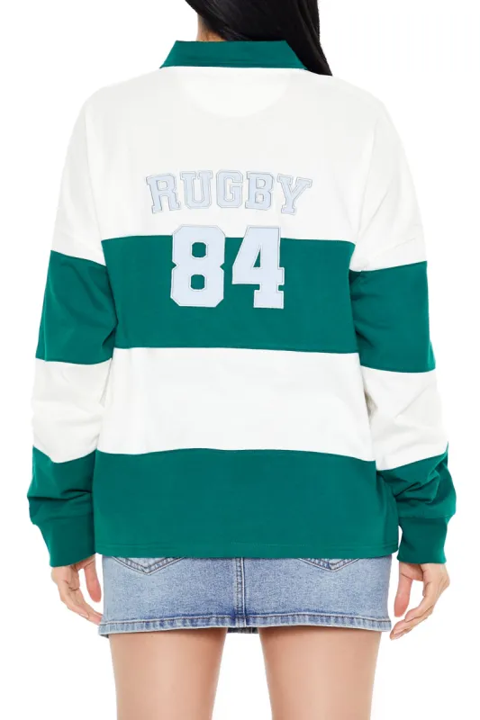84 Twill Embroidered Striped Rugby Top sold by Urban Planet