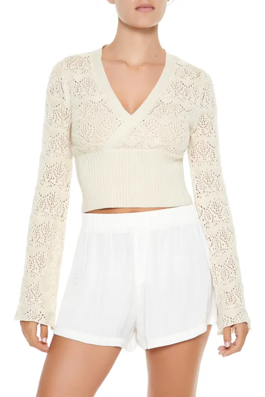 Pointelle Knit Surplice Sweater sold by Urban Planet