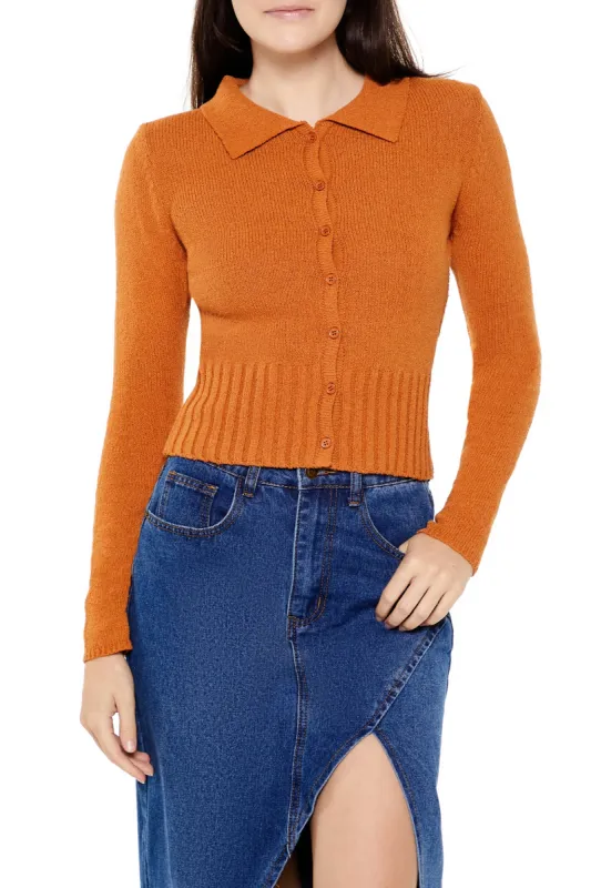 Orange Knit Button-Up Cardigan sold by Urban Planet
