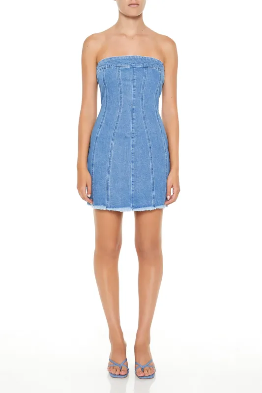 Frayed Denim Mini Tube Dress sold by Urban Planet