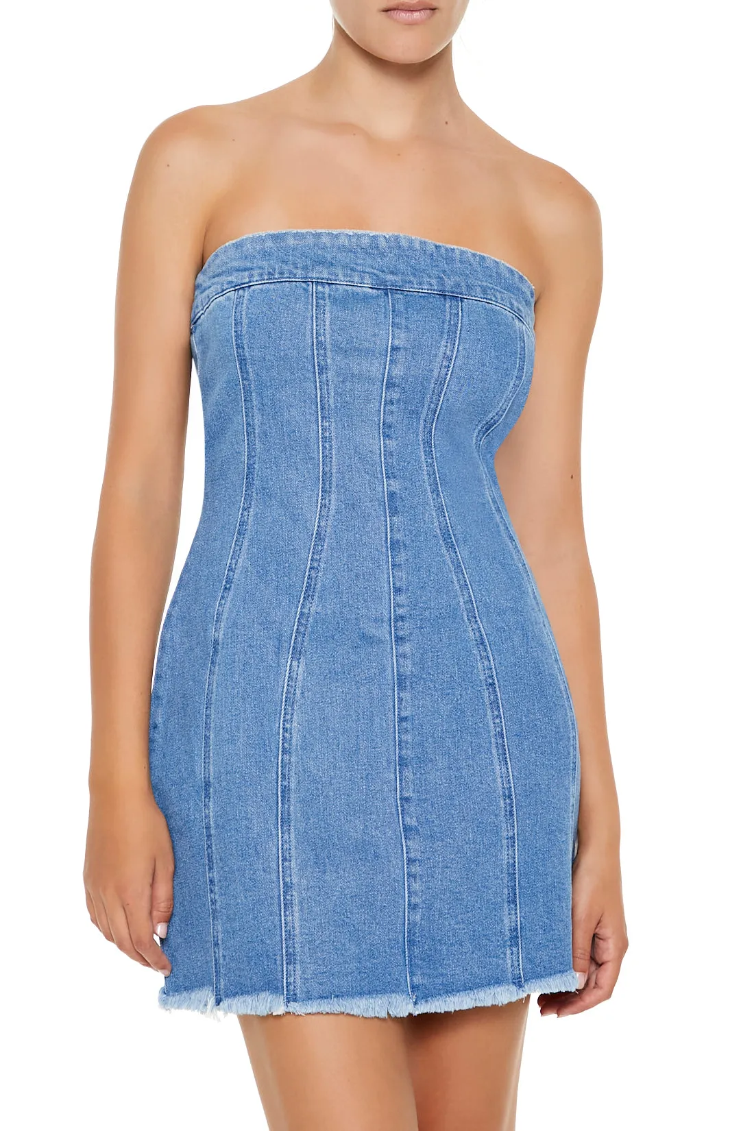 Frayed Denim Mini Tube Dress sold by Urban Planet product image thumbnail 2