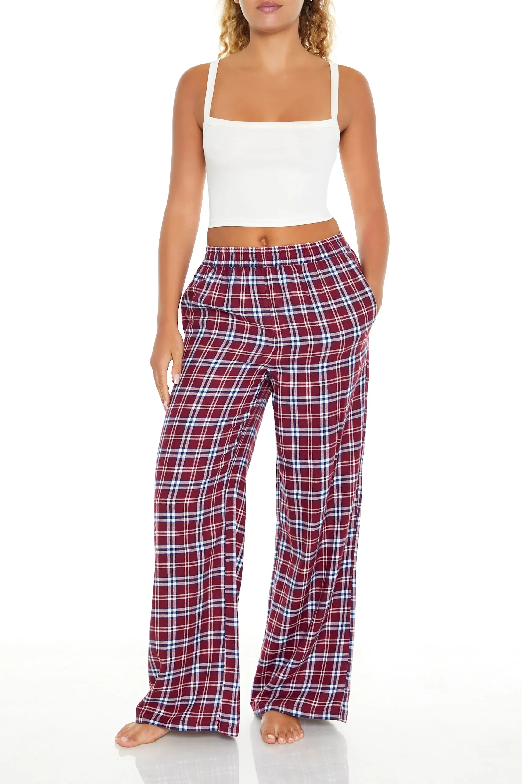Red Plaid Print Wide Leg Pajama Pant sold by Urban Planet
