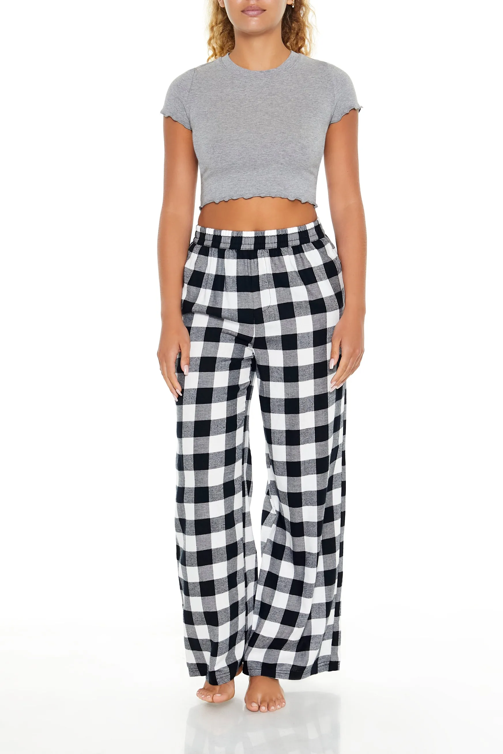 Plaid Print Wide Leg Pajama Pant sold by Urban Planet