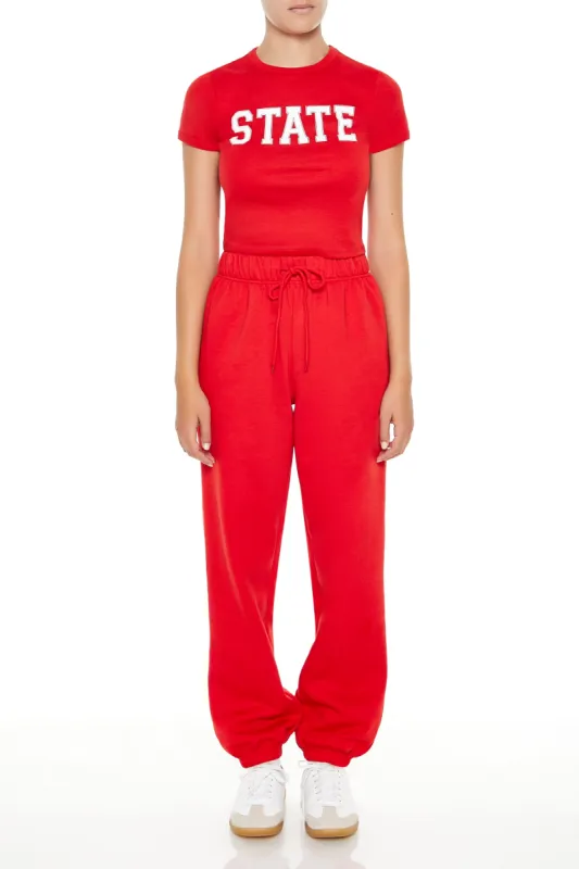 Jogger en molleton rouge à imprimé State sold by Urban Planet