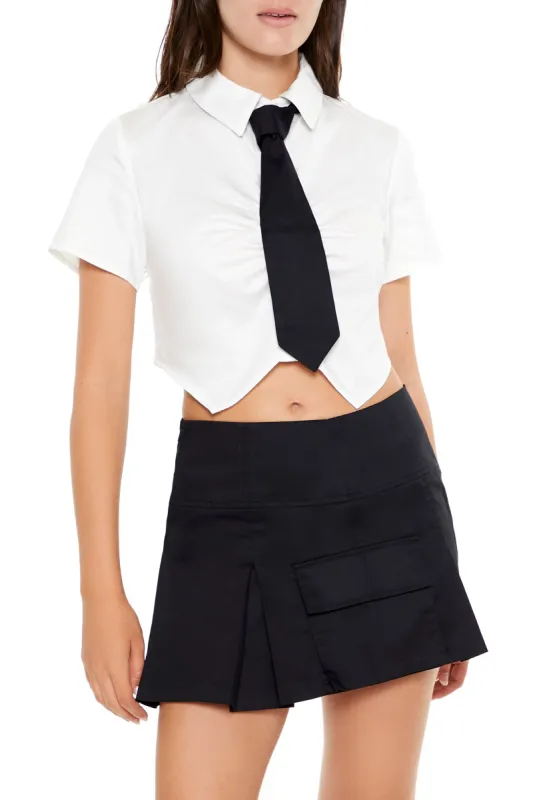 Collared Short Sleeve Top with Neck Tie sold by Urban Planet