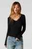 Ribbed Henley Long Sleeve Top sold by Urban Planet