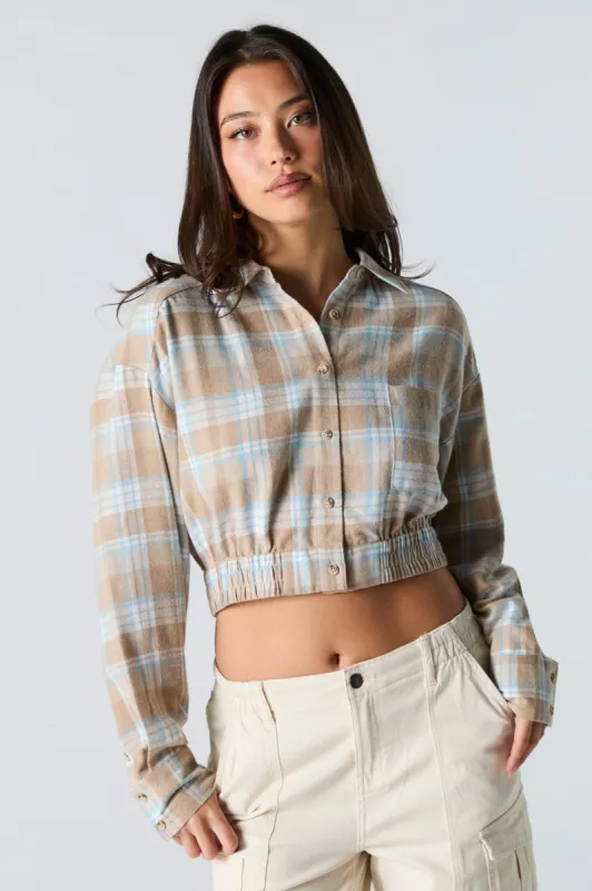 Plaid Button-Up Cropped Long Sleeve Top sold by Urban Planet