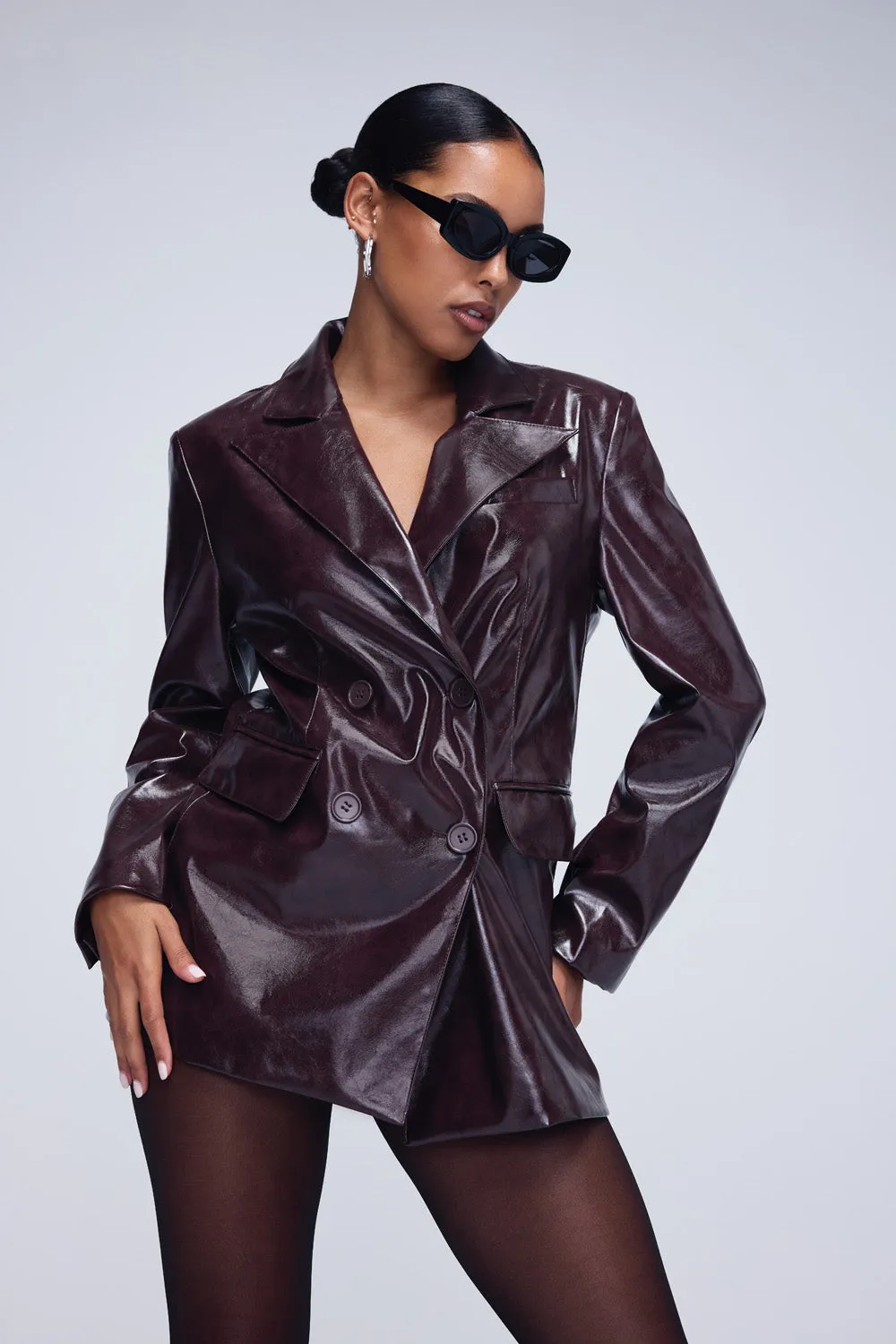 Faux Patent Leather Blazer sold by Urban Planet