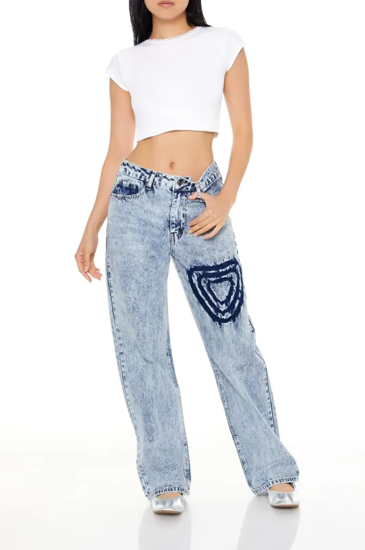Heart Acid Wash Straight Leg Jean sold by Urban Planet