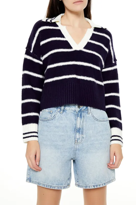 Striped Knit Collared Sweater sold by Urban Planet