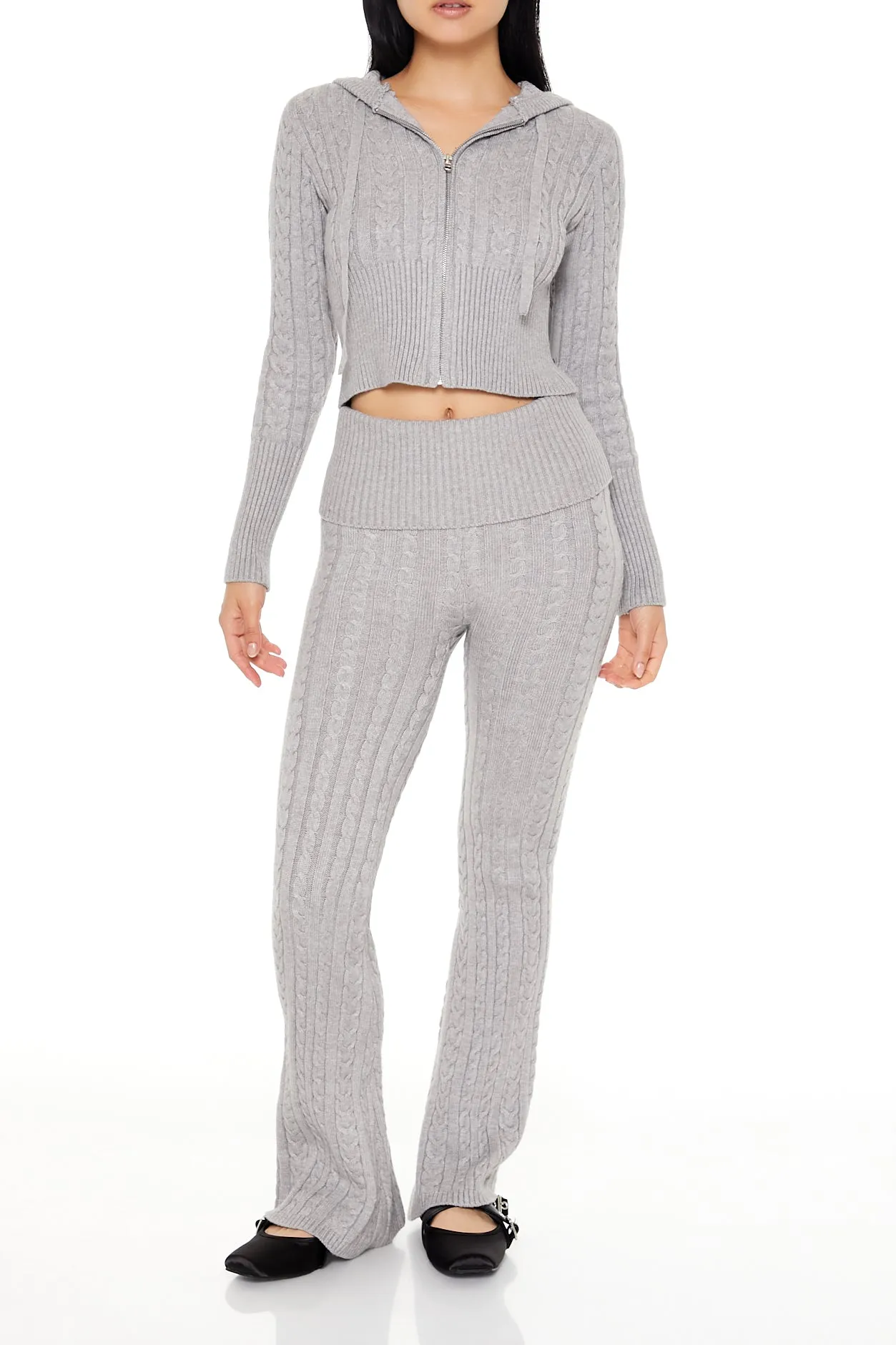 Cable Knit Zip-Up Hooded Sweater sold by Urban Planet product image thumbnail 5