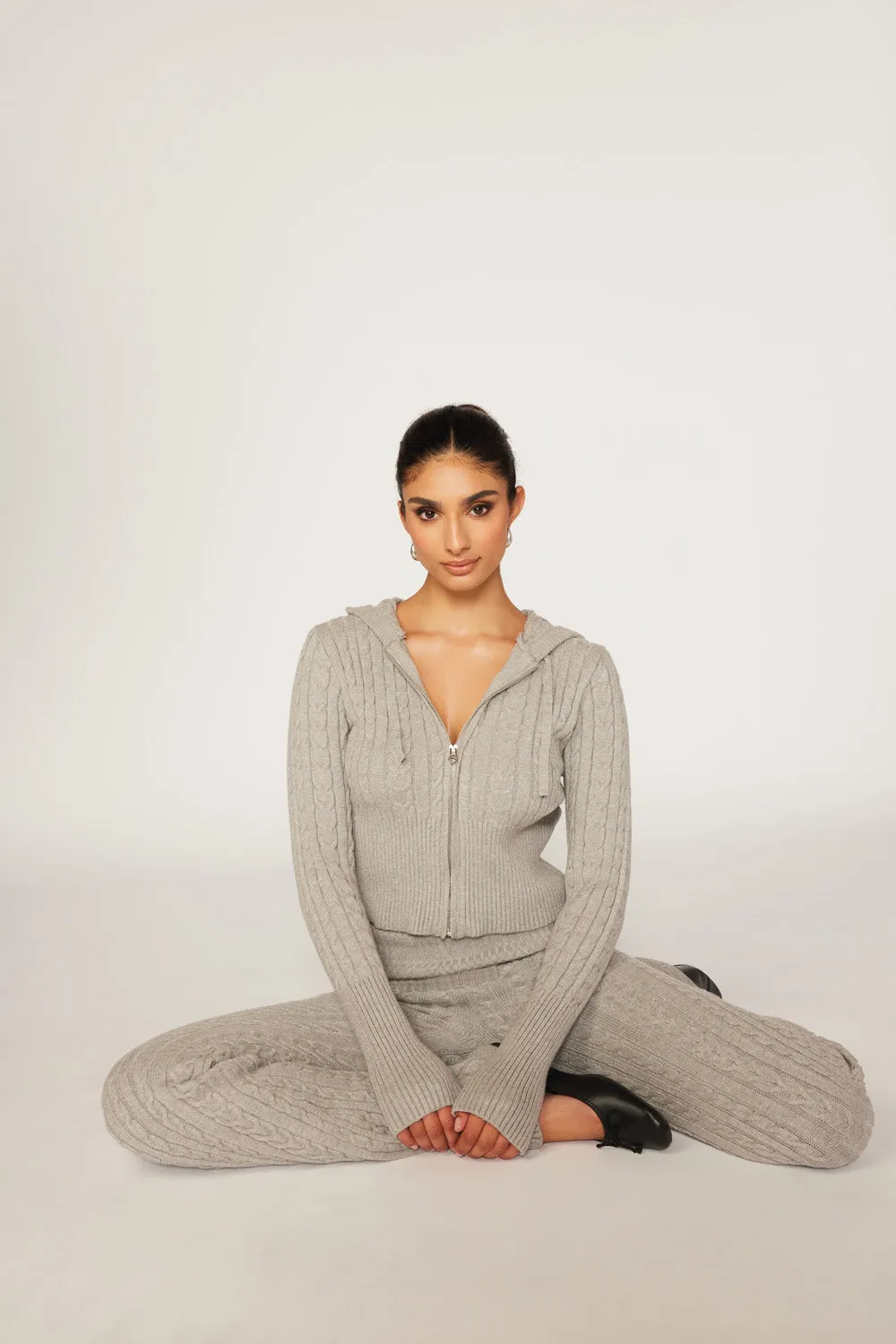 Cable Knit Zip-Up Hooded Sweater sold by Urban Planet