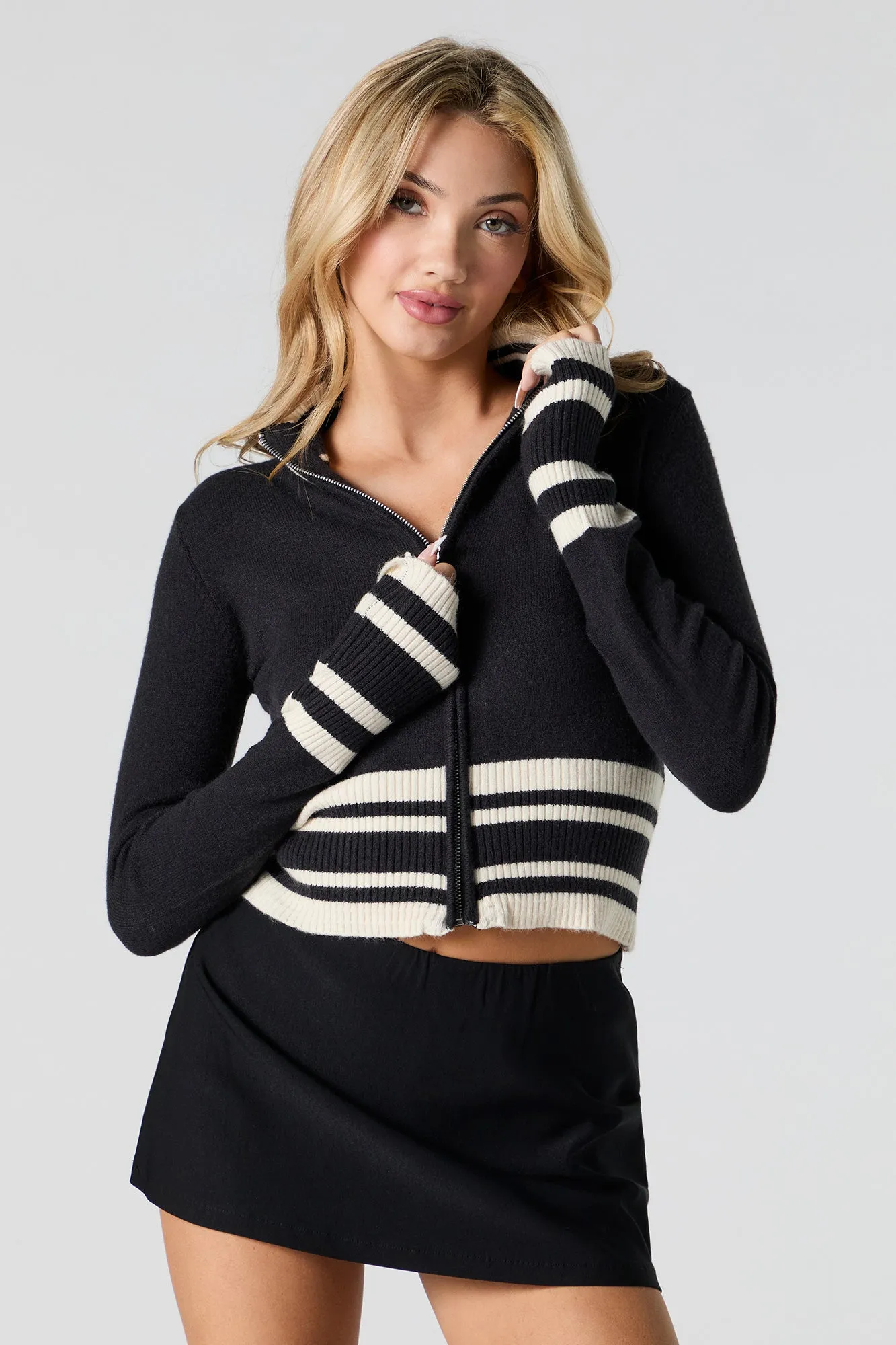 Striped Knit Zip-Up Sweater sold by Urban Planet product image thumbnail 4