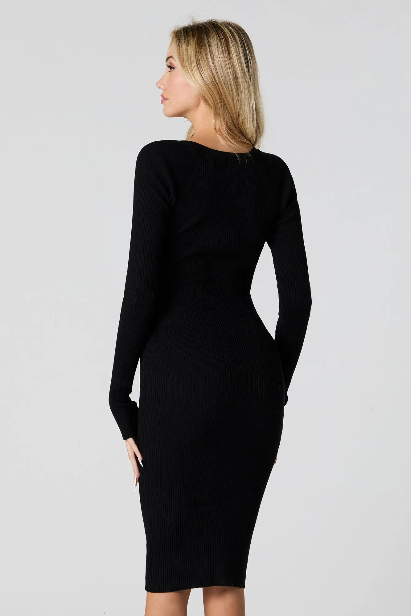 Ribbed Knit Square Neck Bodycon Sweater Dress sold by Urban Planet product image thumbnail 5