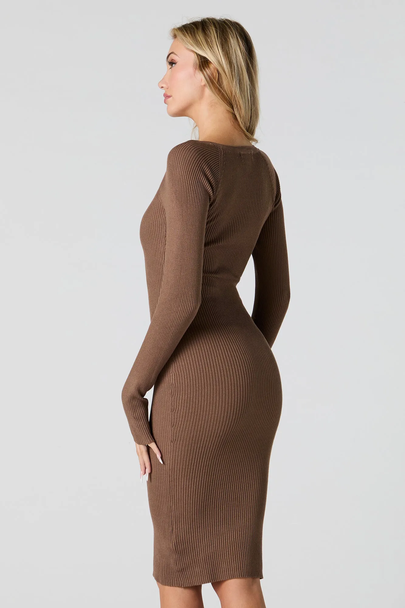 Robe-chandail moulante en tricot côtelé avec encolure carrée sold by Urban Planet product image thumbnail 2