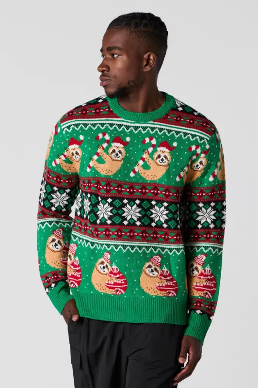 Sloth Jacquard Knit Ugly Christmas Sweater sold by Urban Planet