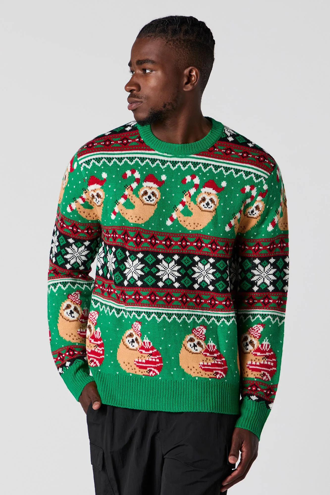Sloth Jacquard Knit Ugly Christmas Sweater sold by Urban Planet