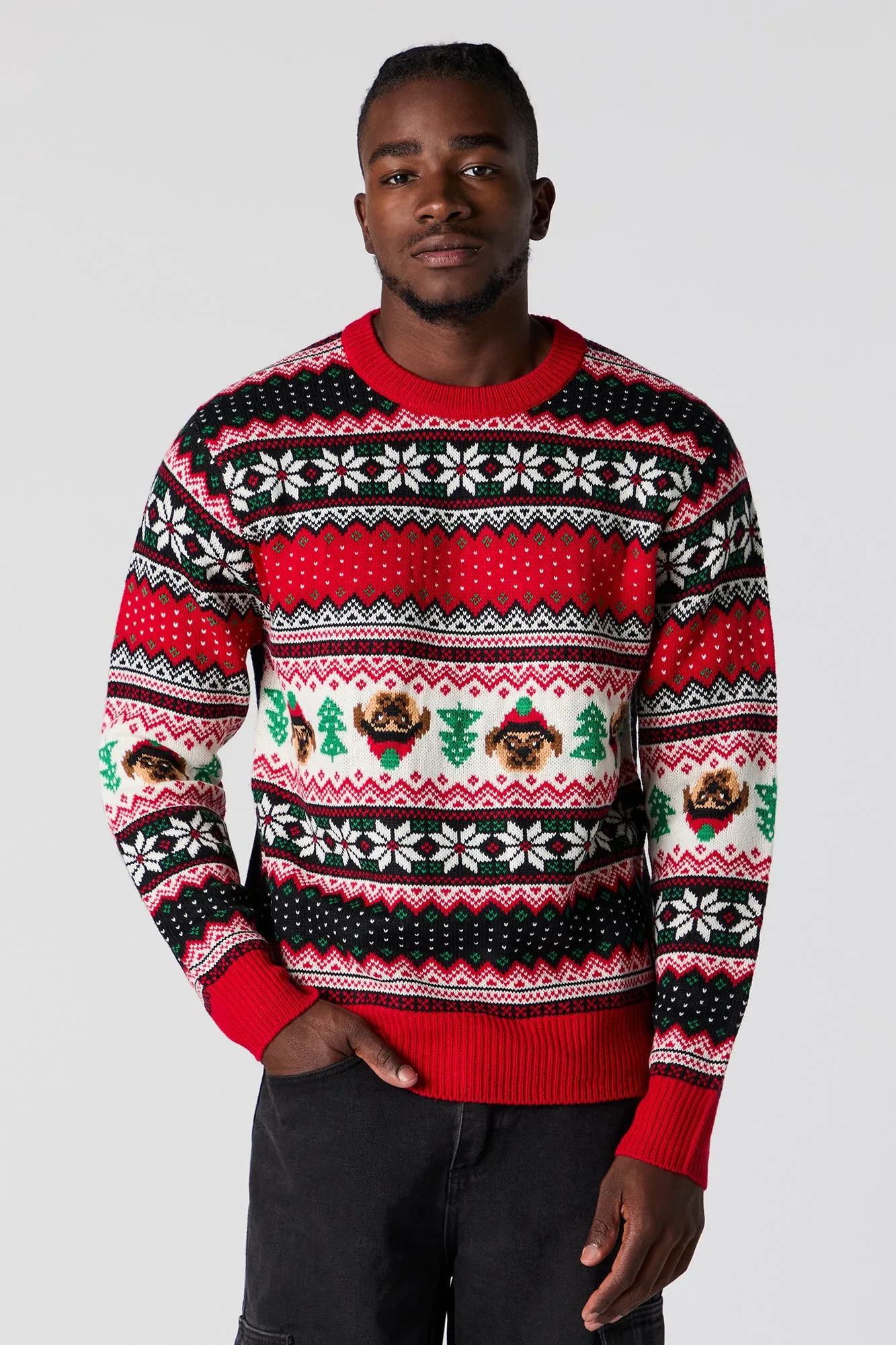 Chandail Hideux Noël en tricot jacquard à imprimé Chien sold by Urban Planet