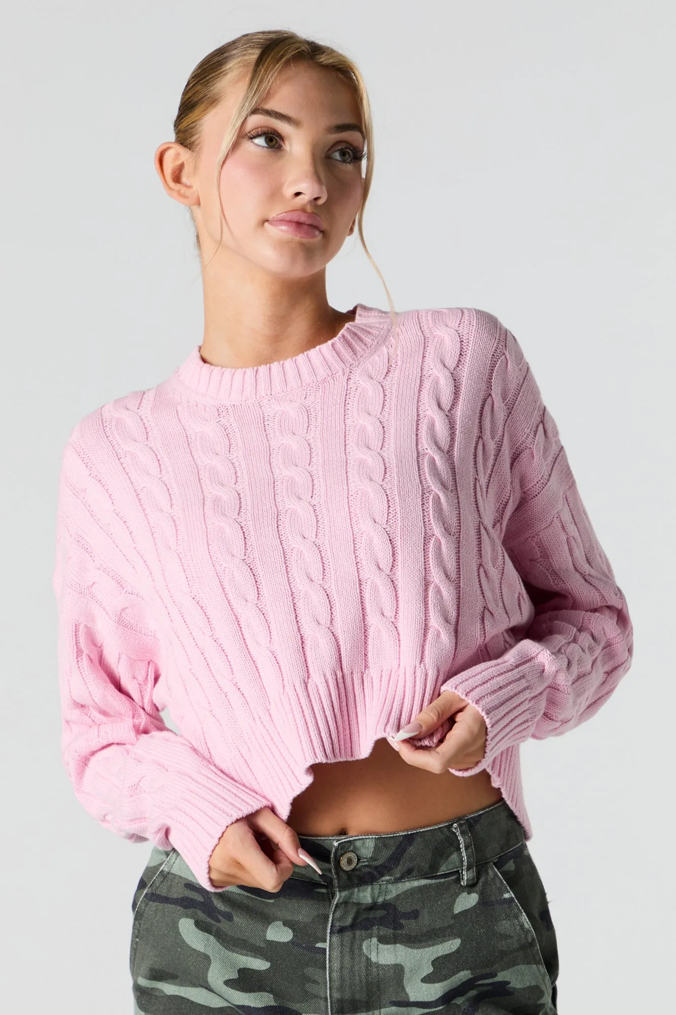 Cable Knit Cropped Sweater sold by Urban Planet