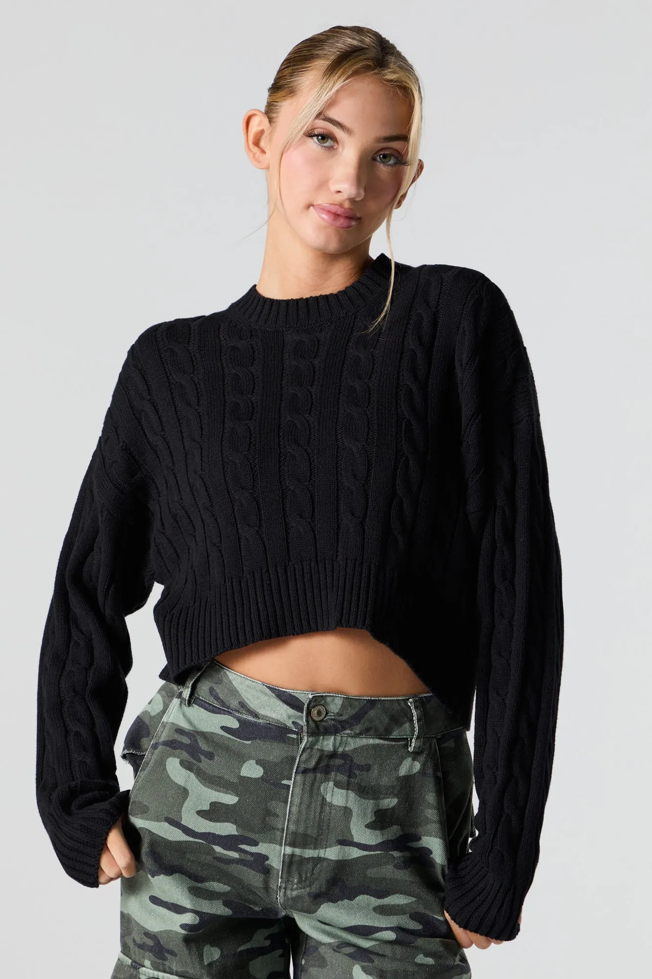 Cable Knit Cropped Sweater sold by Urban Planet product image thumbnail 4