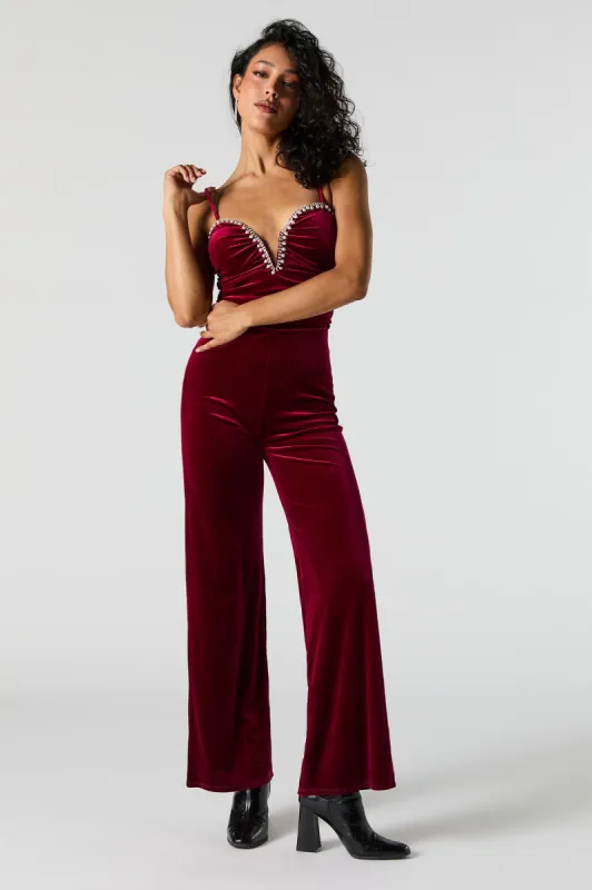 Velvet Faux Pearl Sweetheart Jumpsuit sold by Urban Planet