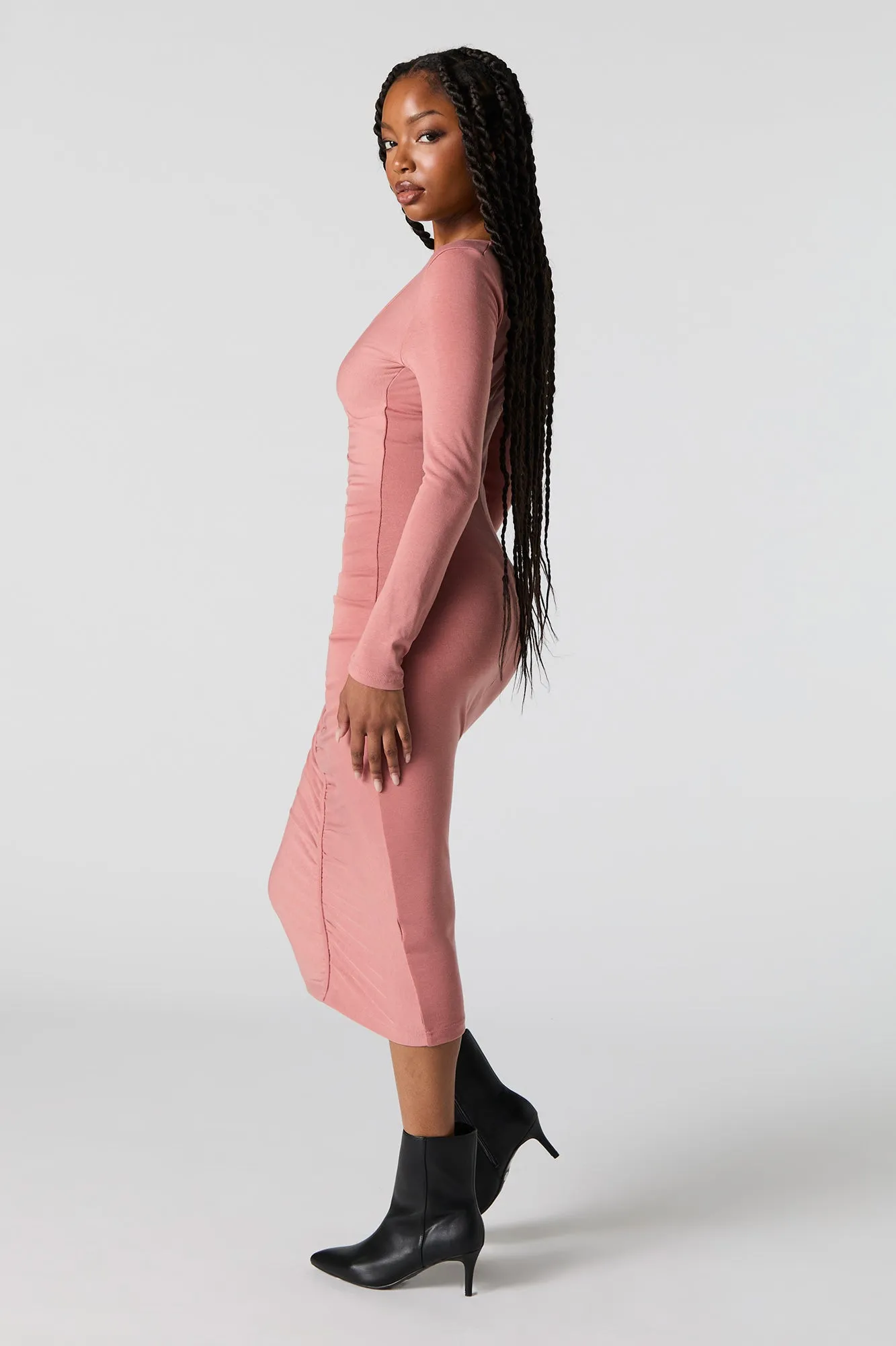 Ruched V-Neck Long Sleeve Midi Dress sold by Urban Planet product image thumbnail 2