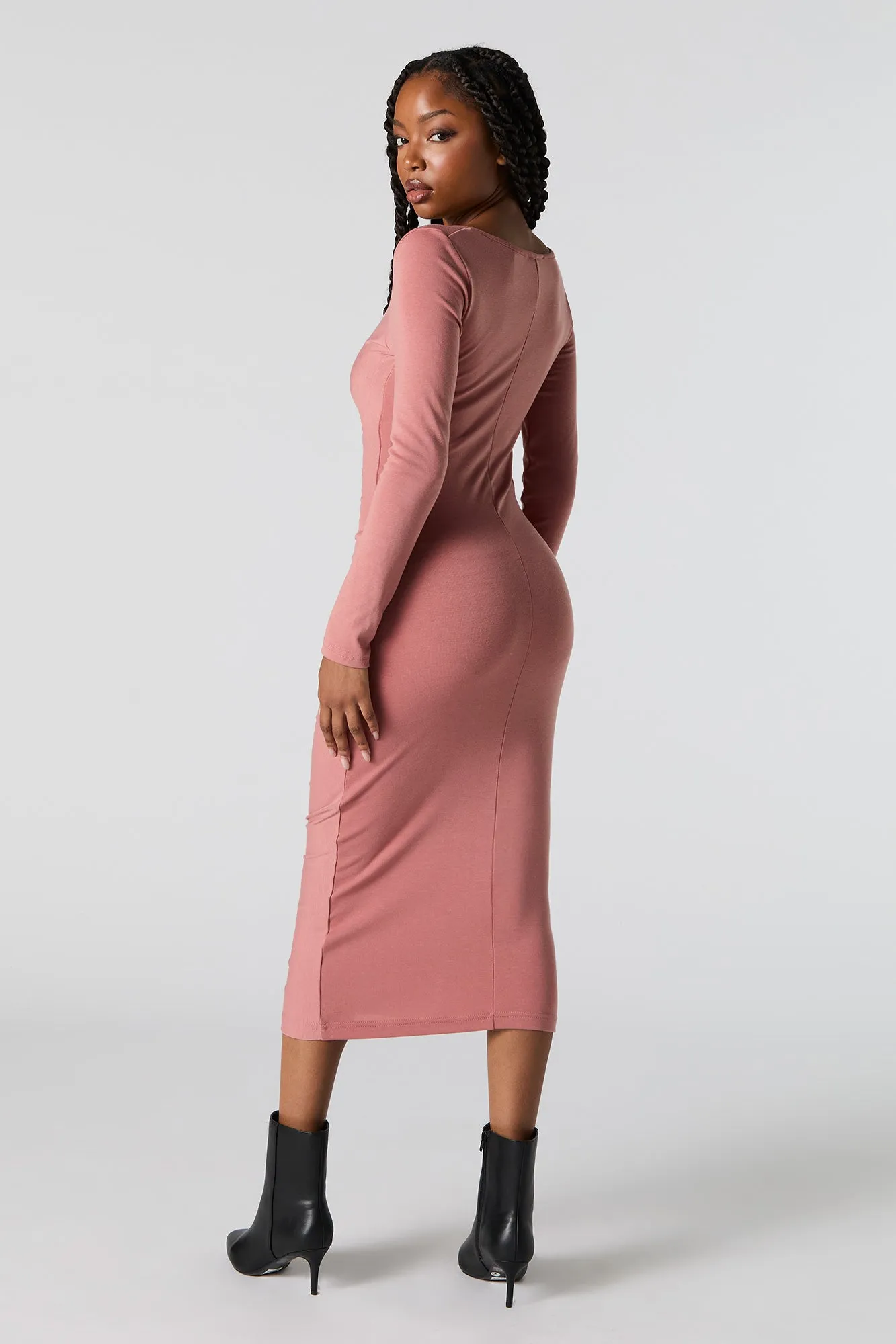 Ruched V-Neck Long Sleeve Midi Dress sold by Urban Planet product image thumbnail 3