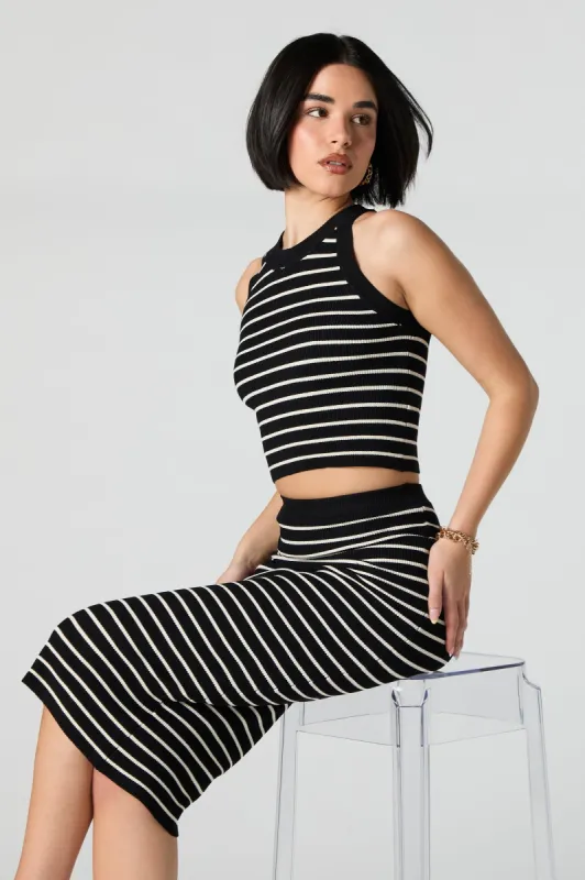 Robe midi moulante en tricot côtelé rayé sold by Urban Planet