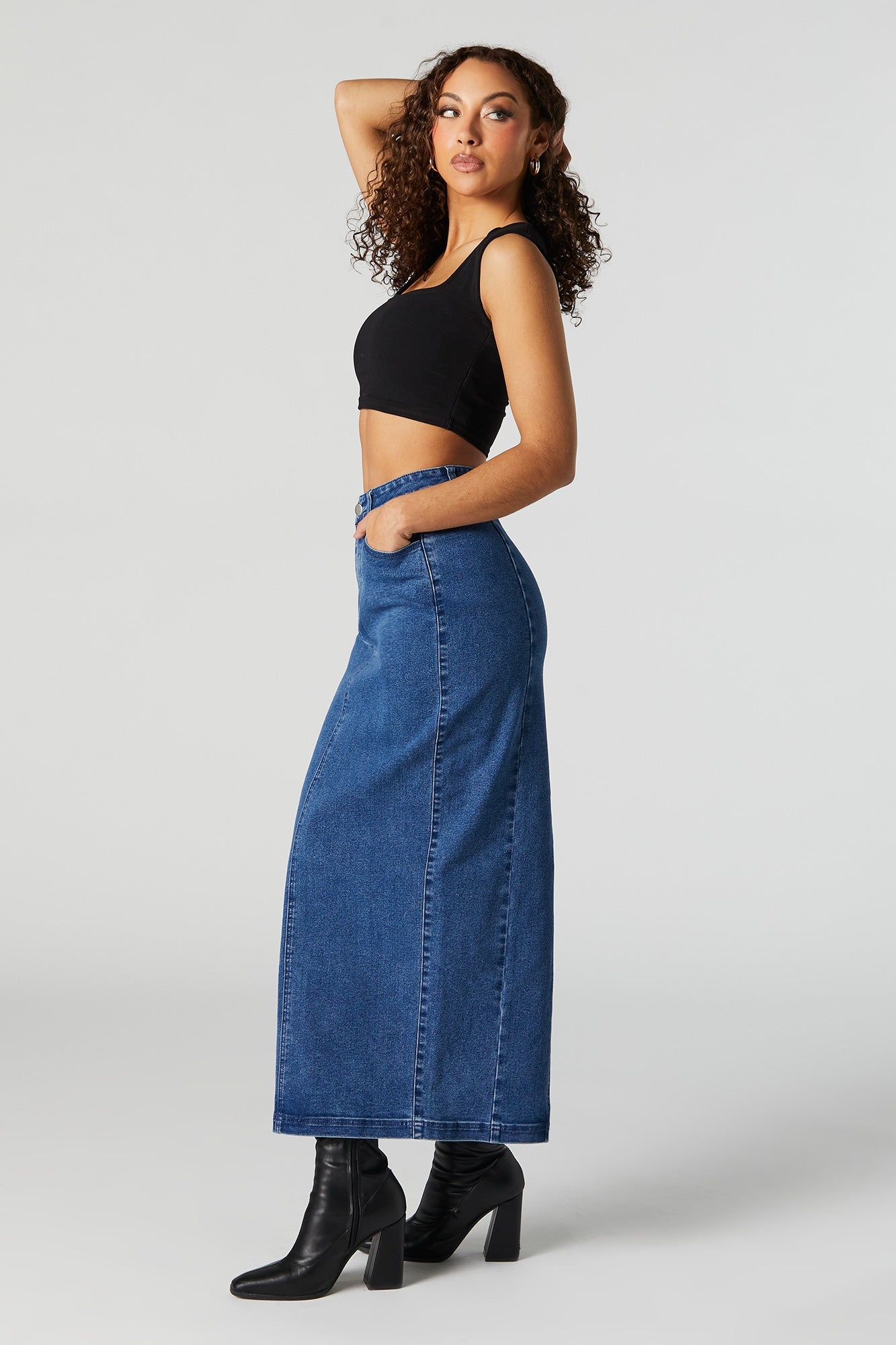 Dark Wash Denim Maxi Skirt sold by Urban Planet product image thumbnail 3