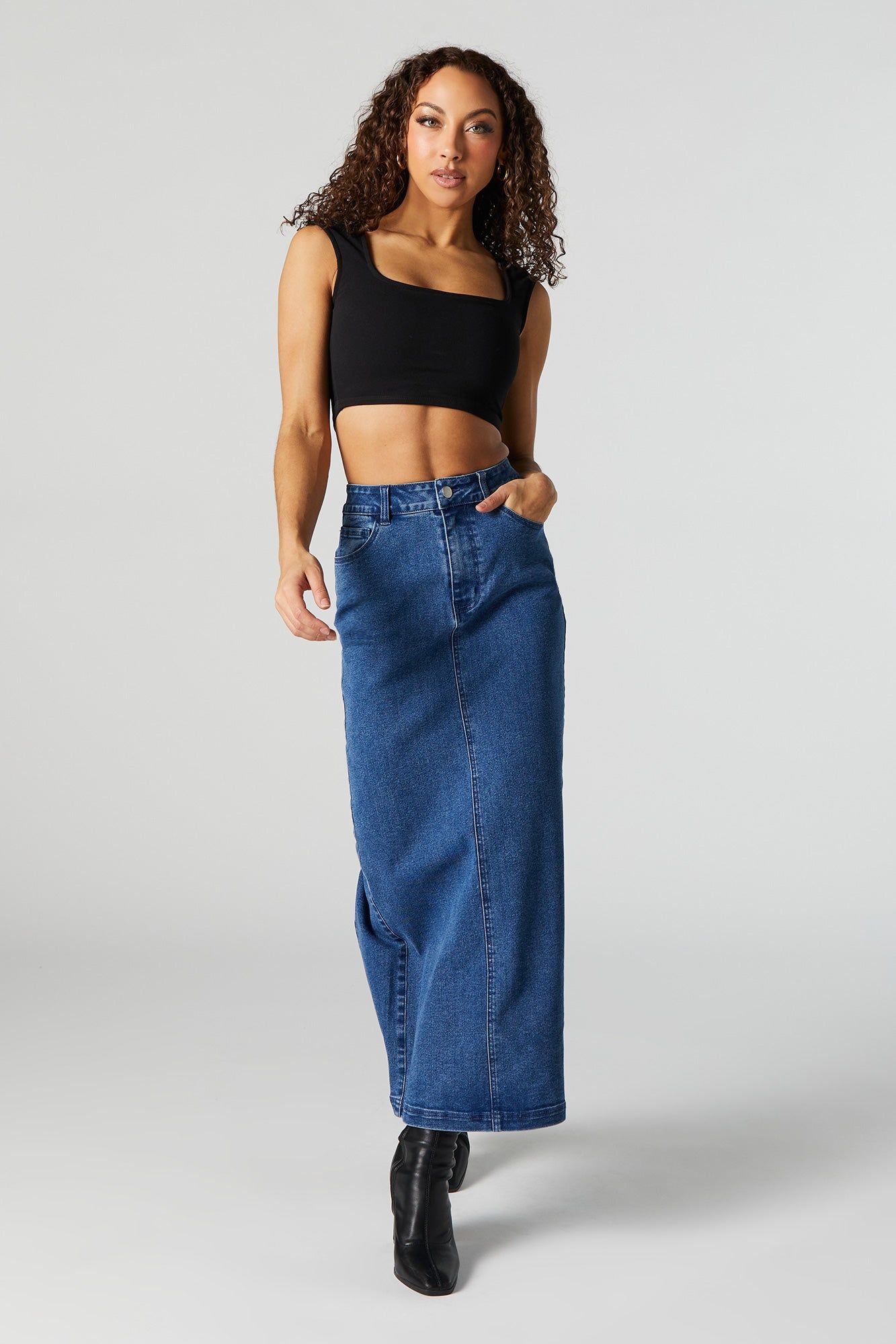Dark Wash Denim Maxi Skirt sold by Urban Planet
