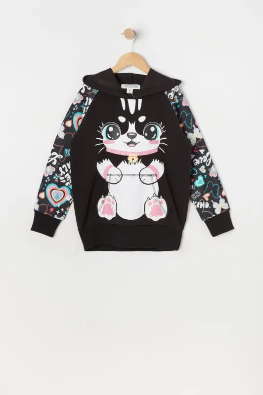 Girls Graffiti Cat Graphic Fleece Hoodie sold by Urban Planet