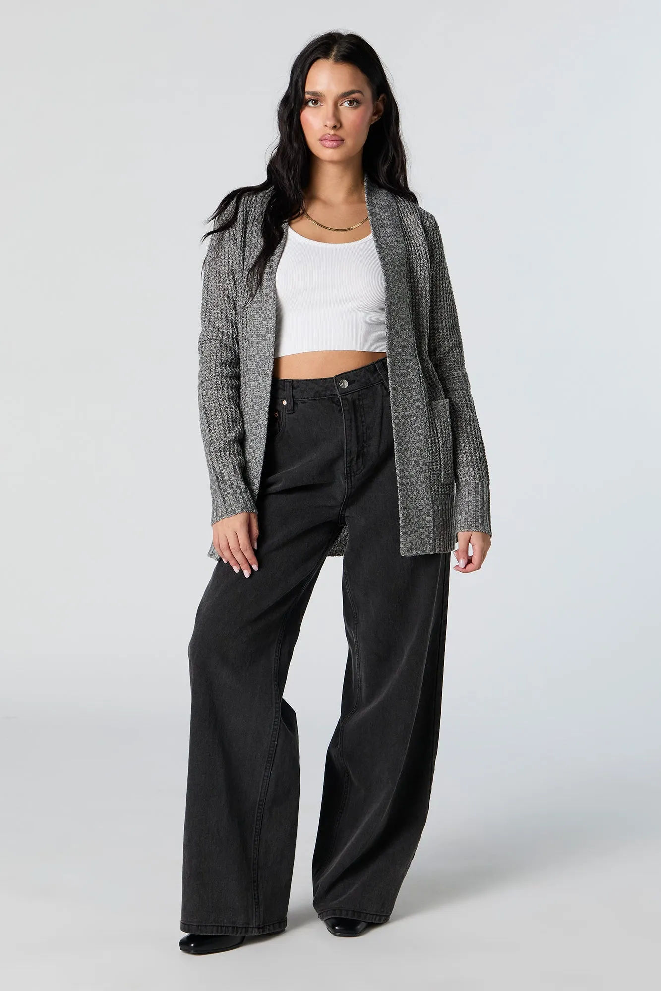 Waffle Knit Open Front Cardigan sold by Urban Planet product image thumbnail 3