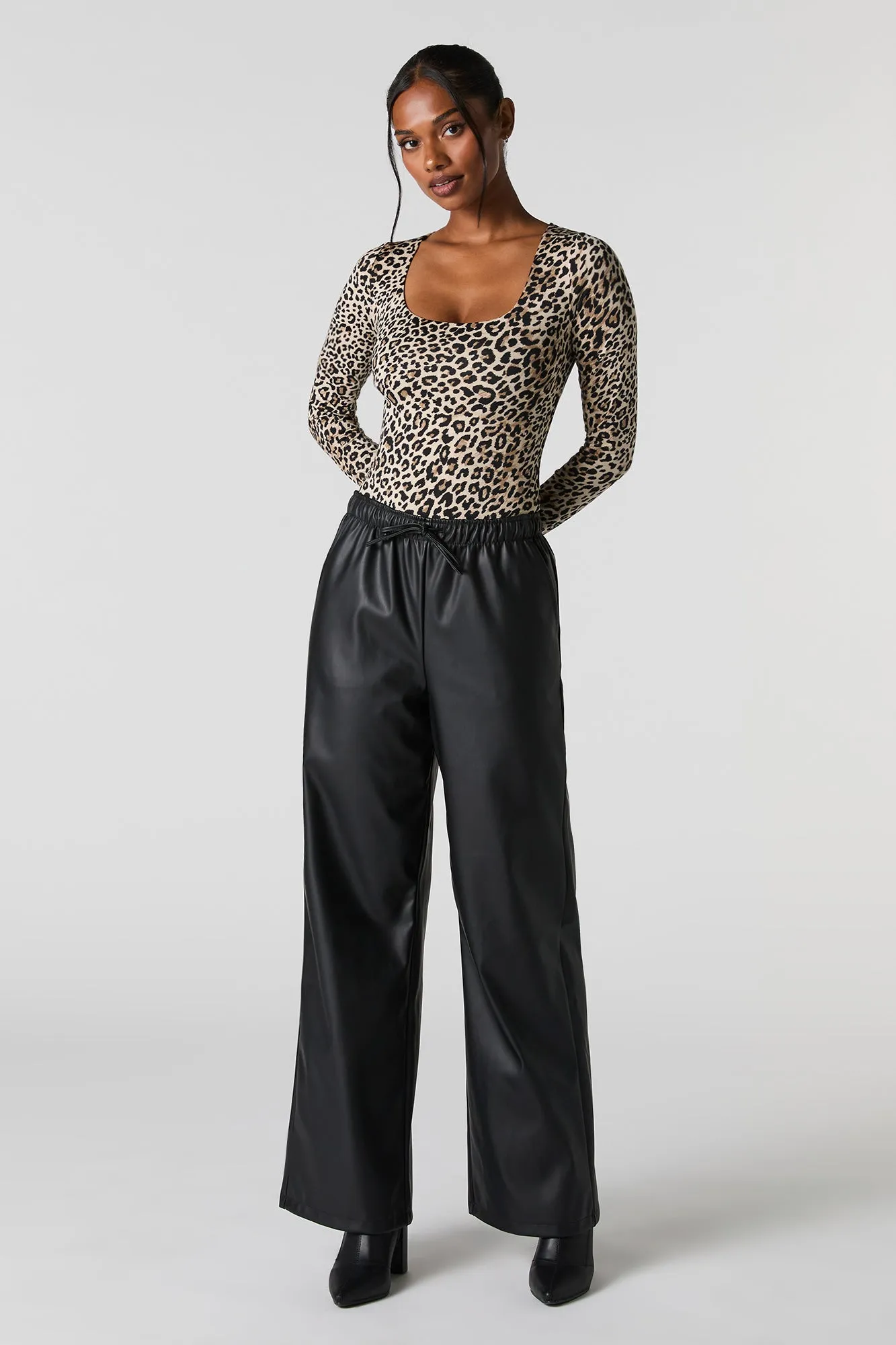 Faux Leather Drawstring Wide Leg Pant sold by Urban Planet product image thumbnail 4