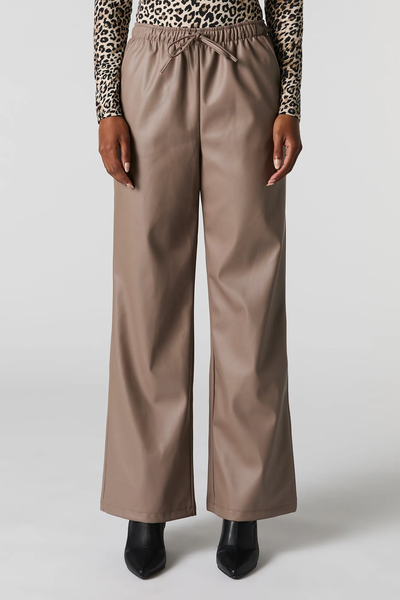 Faux Leather Drawstring Wide Leg Pant sold by Urban Planet product image thumbnail 2