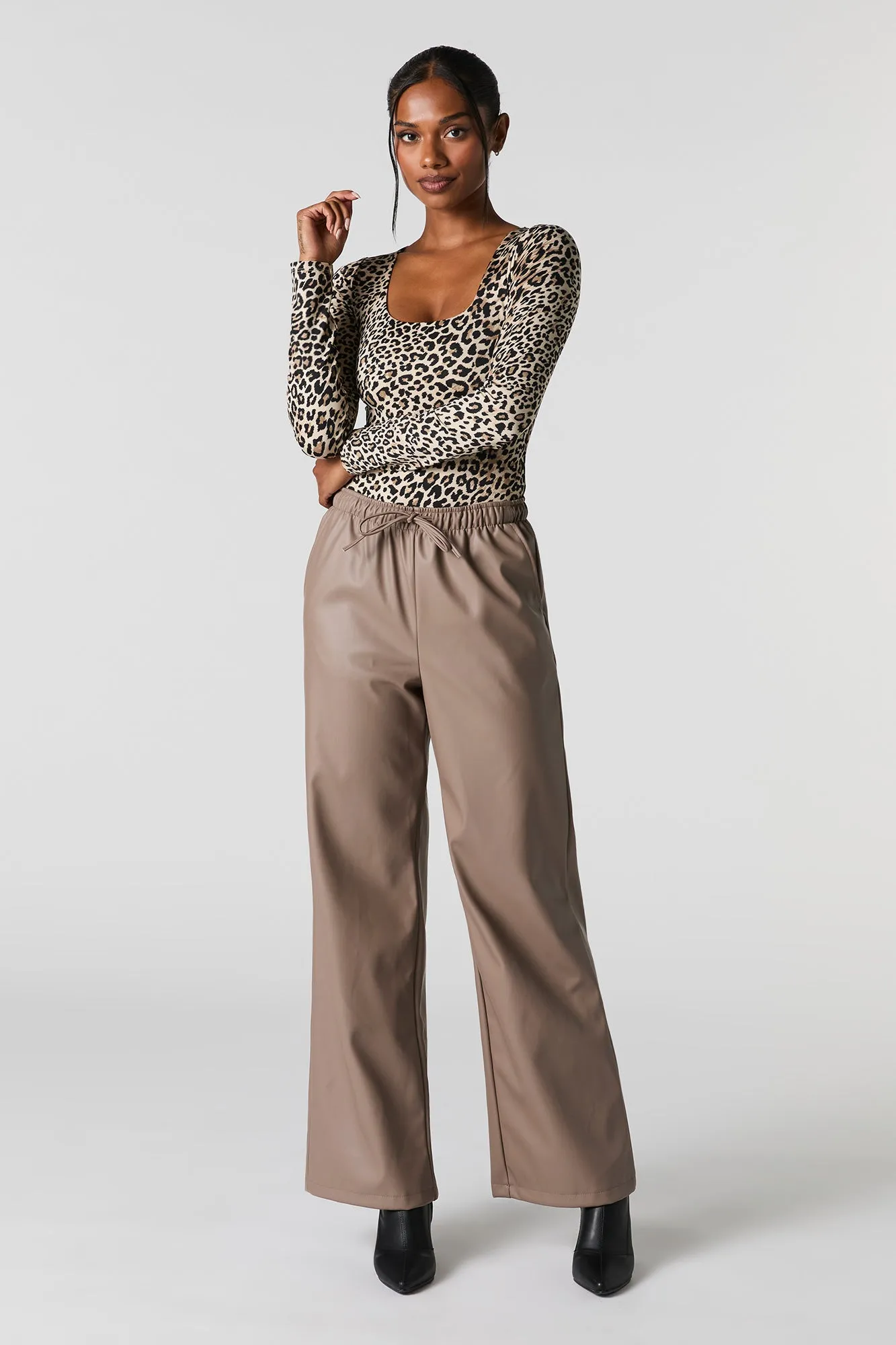 Faux Leather Drawstring Wide Leg Pant sold by Urban Planet