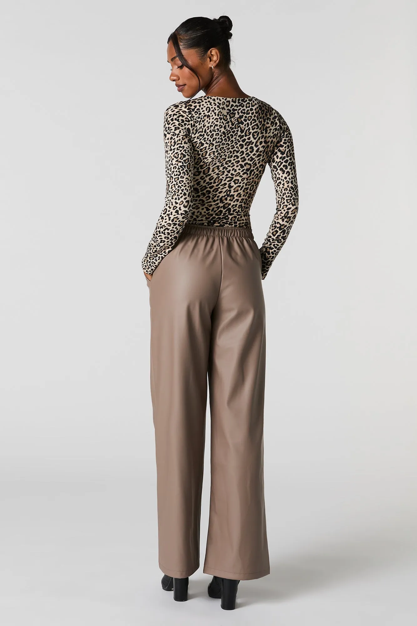 Faux Leather Drawstring Wide Leg Pant sold by Urban Planet product image thumbnail 3