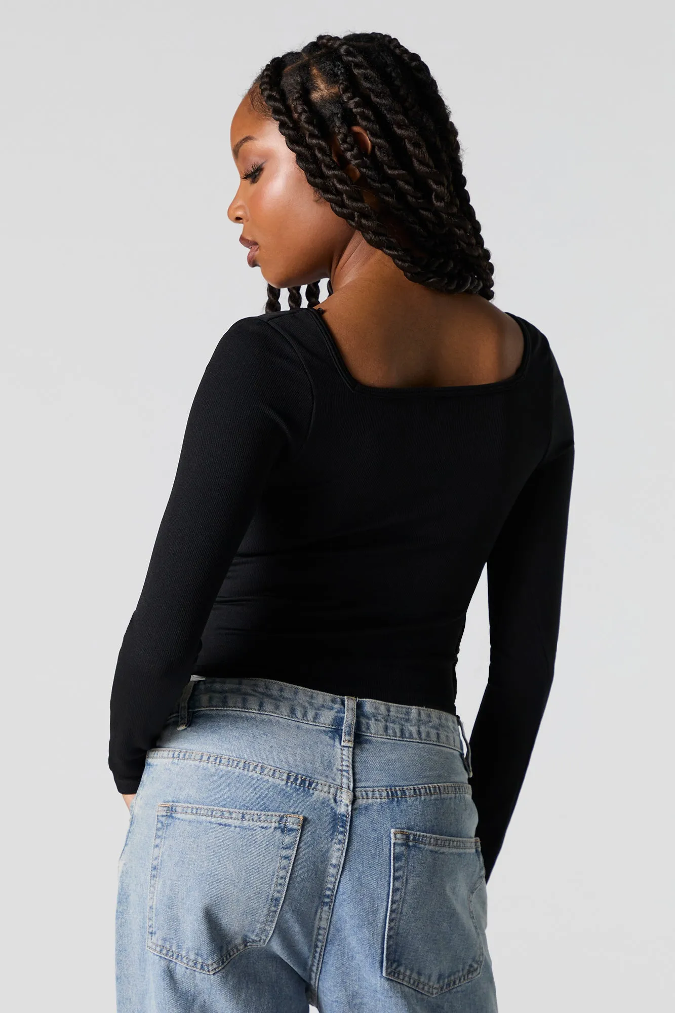 Ribbed Square Neck Long Sleeve Top sold by Urban Planet product image thumbnail 5