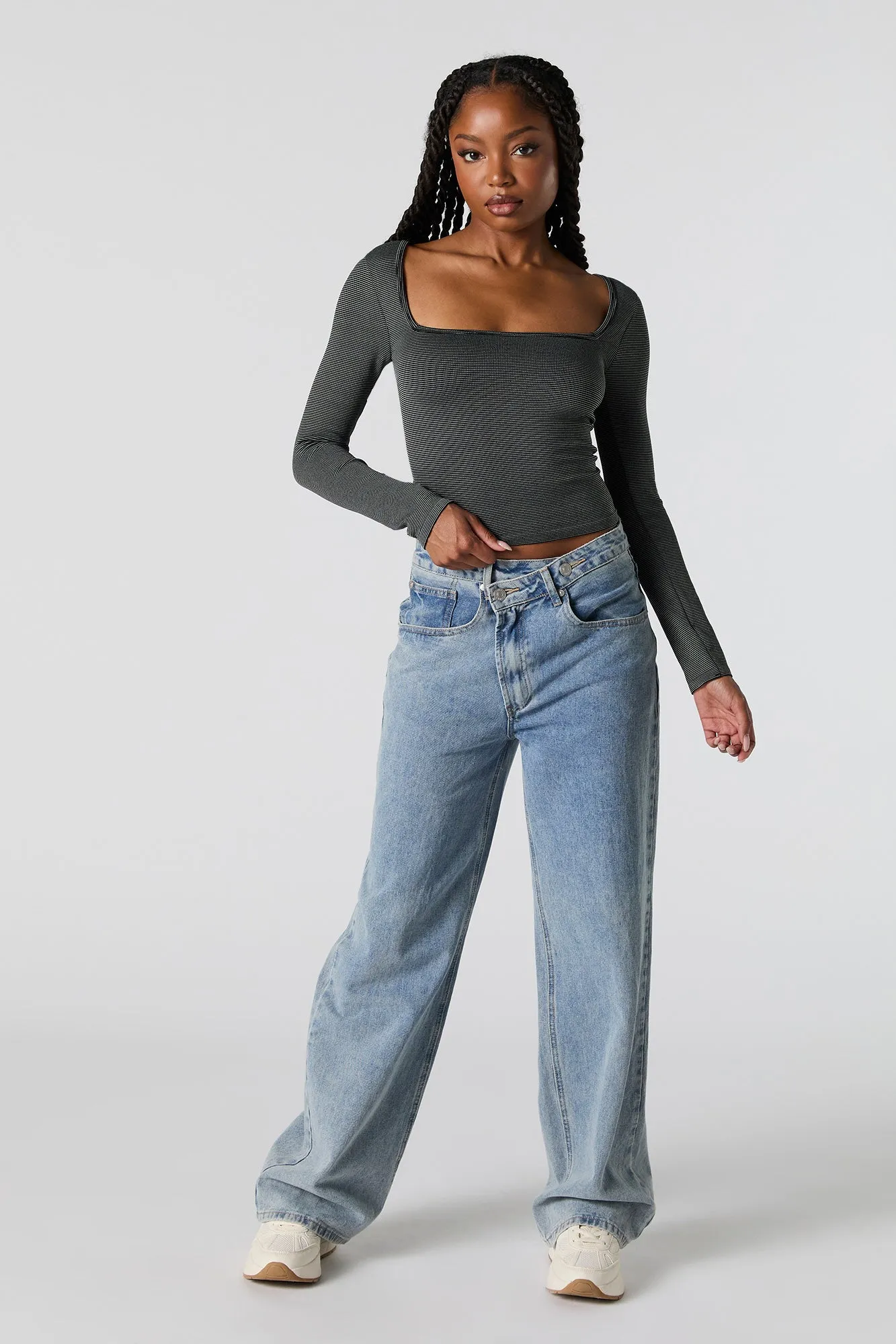 Ribbed Square Neck Long Sleeve Top sold by Urban Planet product image thumbnail 3