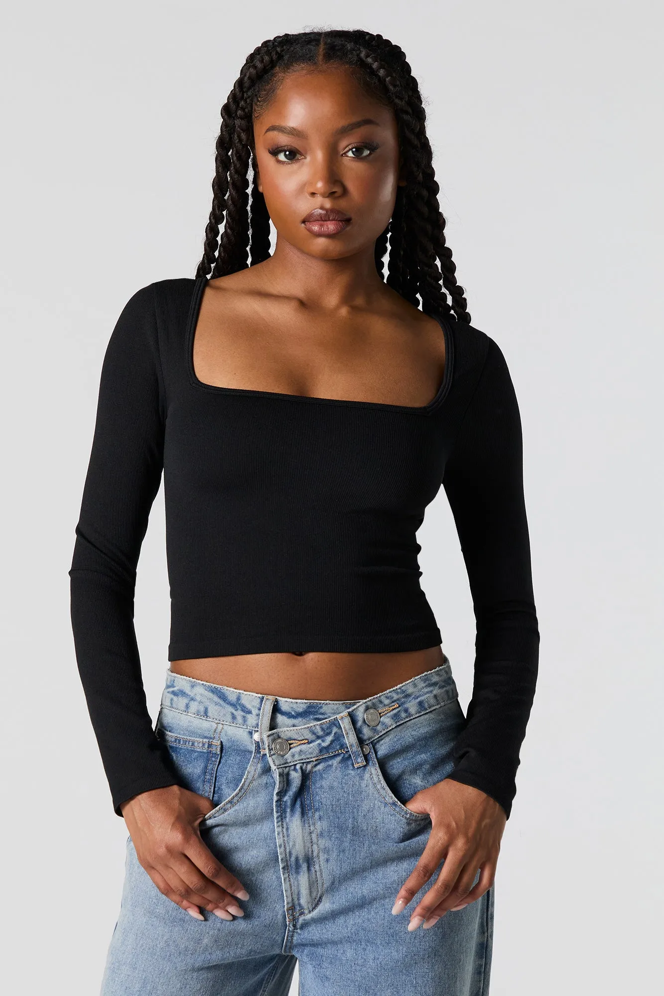 Ribbed Square Neck Long Sleeve Top sold by Urban Planet product image thumbnail 4