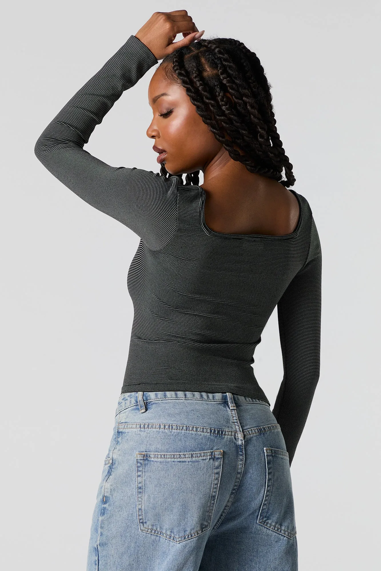 Ribbed Square Neck Long Sleeve Top sold by Urban Planet product image thumbnail 2