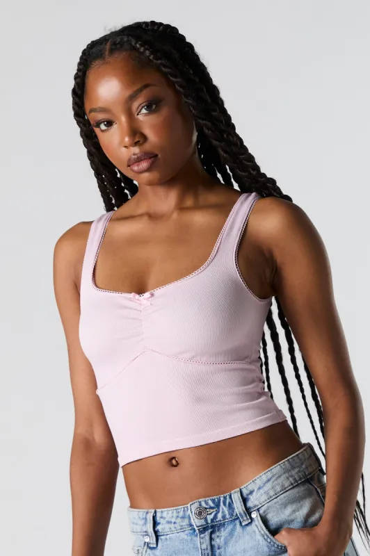 Ribbed Lace Trim Cinched Tank sold by Urban Planet
