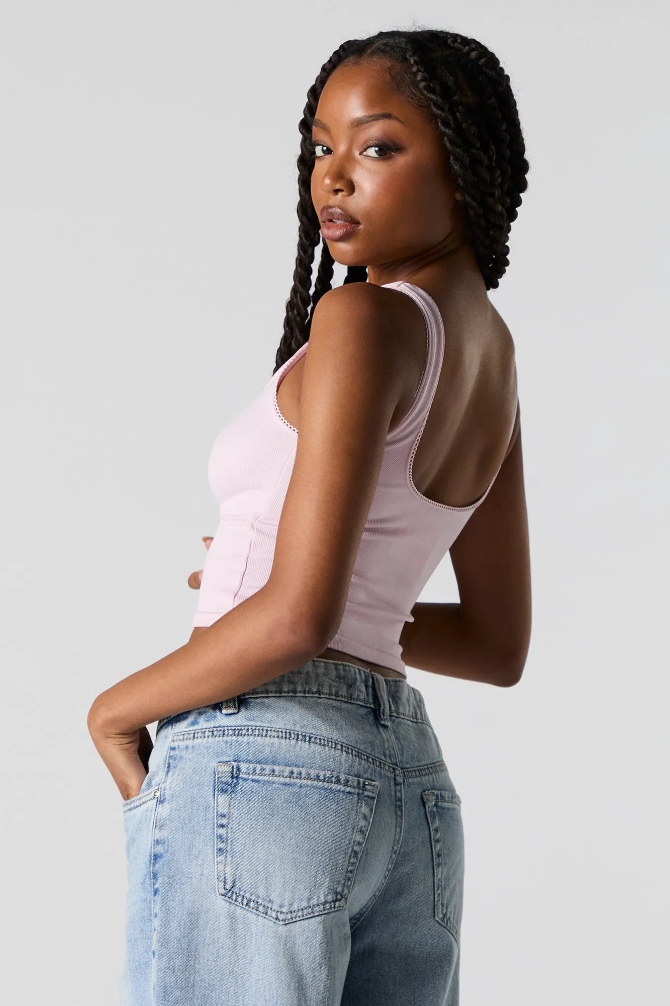 Ribbed Lace Trim Cinched Tank sold by Urban Planet product image thumbnail 2
