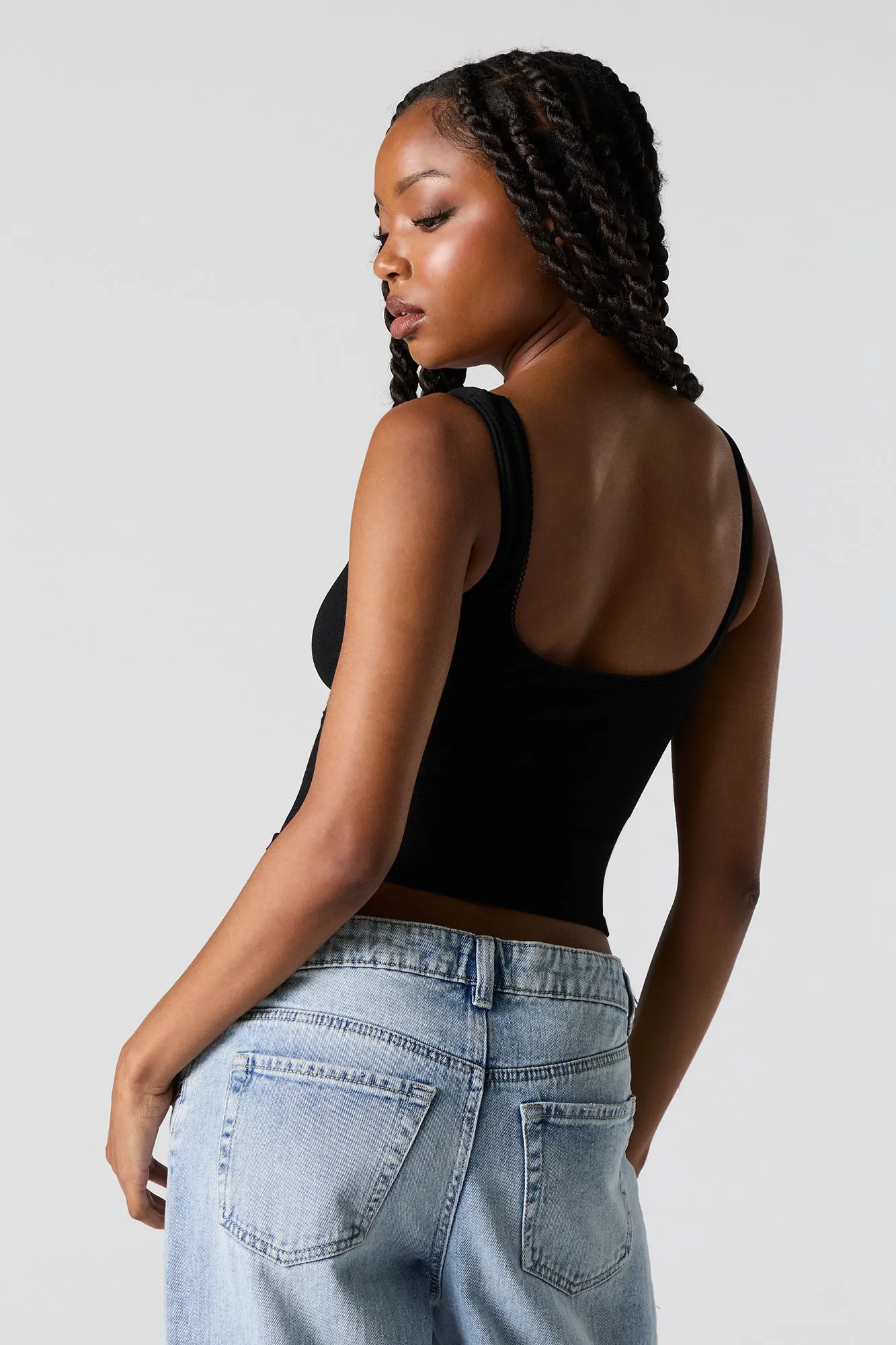 Débardeur côtelé cintré avec liséré de dentelle sold by Urban Planet product image thumbnail 5