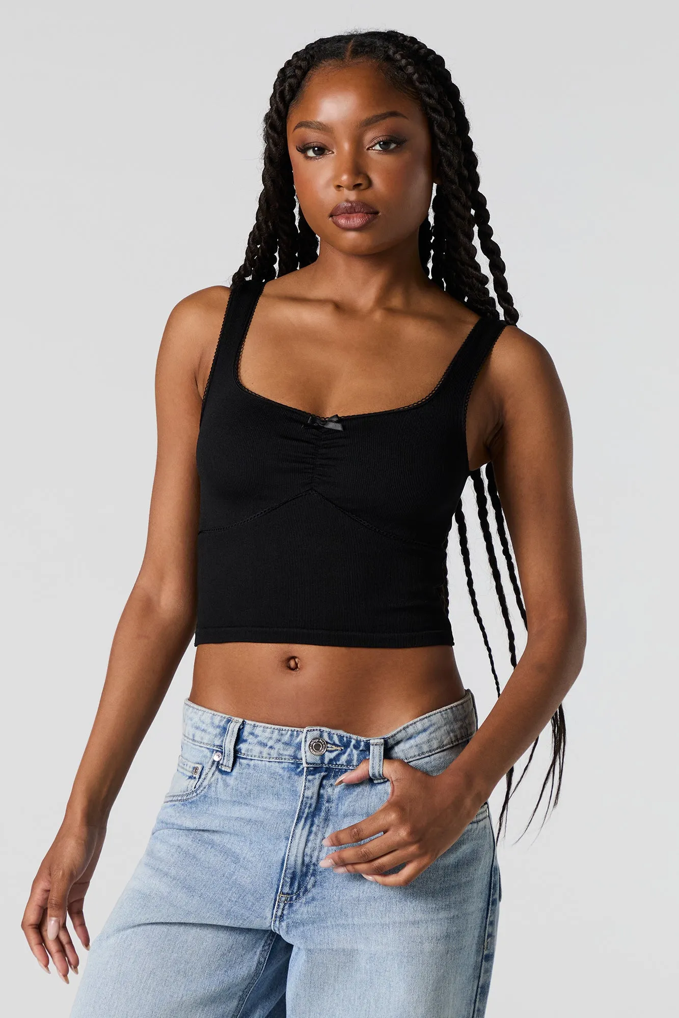 Débardeur côtelé cintré avec liséré de dentelle sold by Urban Planet product image thumbnail 4