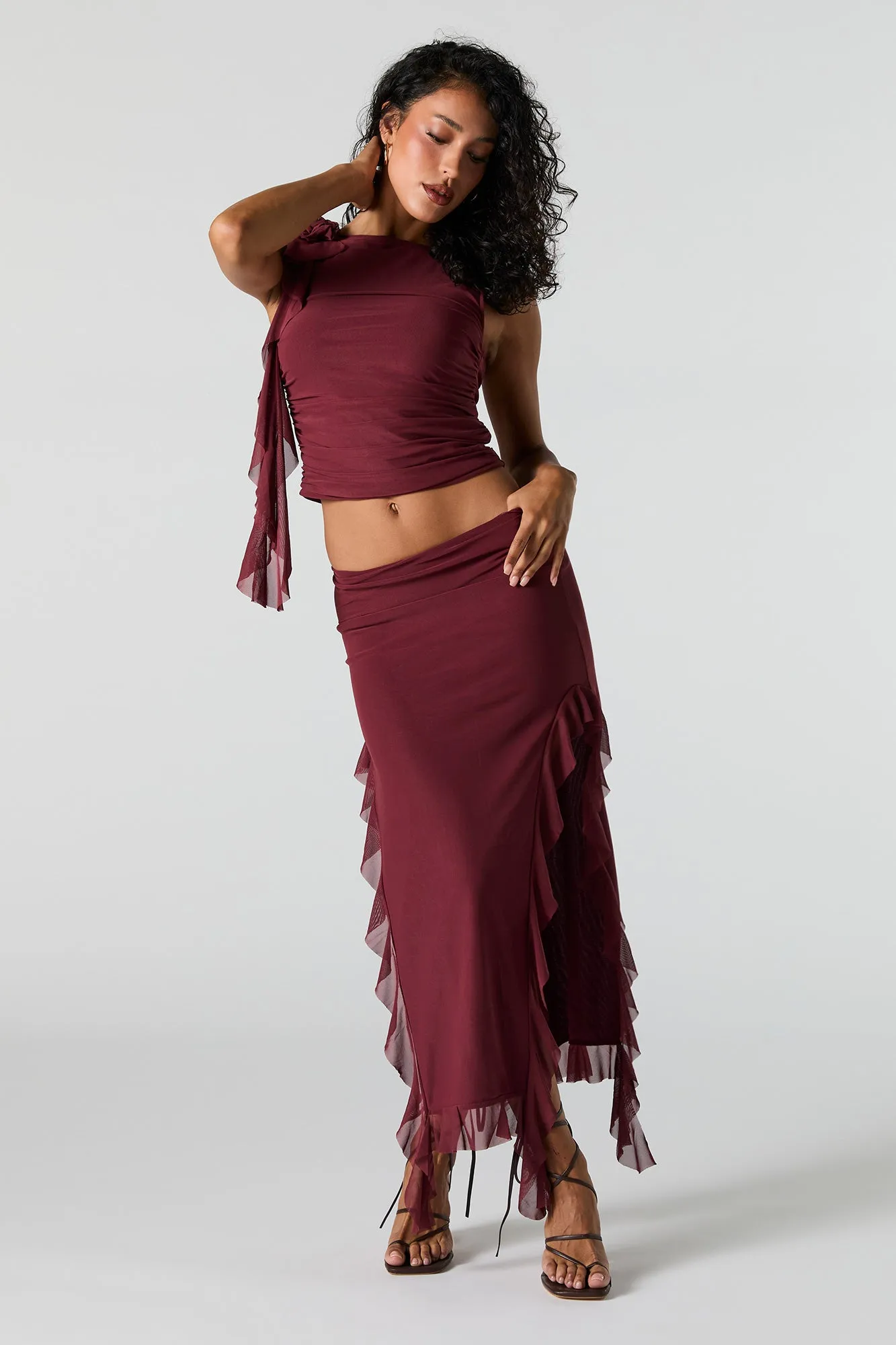 Ruffle Mesh Slit Midi Skirt sold by Urban Planet product image thumbnail 4