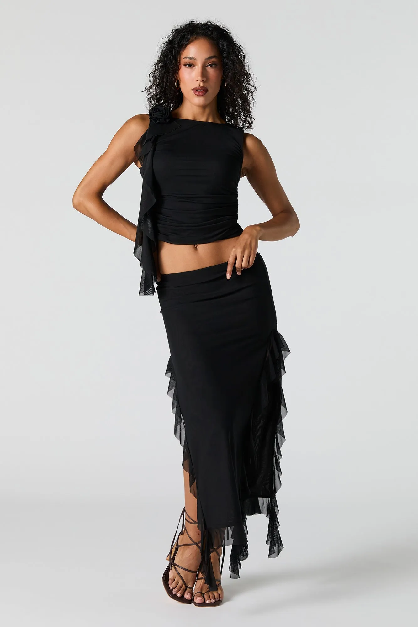 Ruffle Mesh Slit Midi Skirt sold by Urban Planet product image thumbnail 5