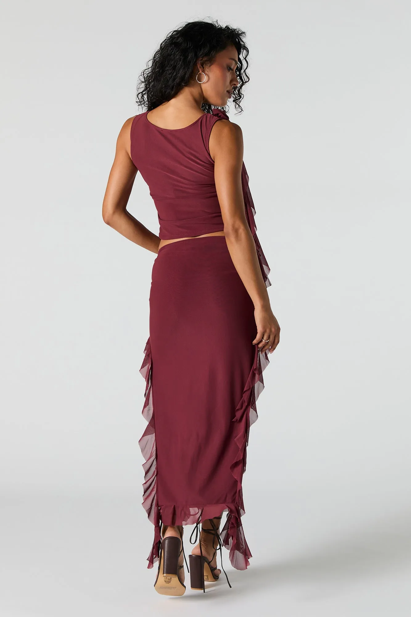 Ruffle Mesh Slit Midi Skirt sold by Urban Planet product image thumbnail 3
