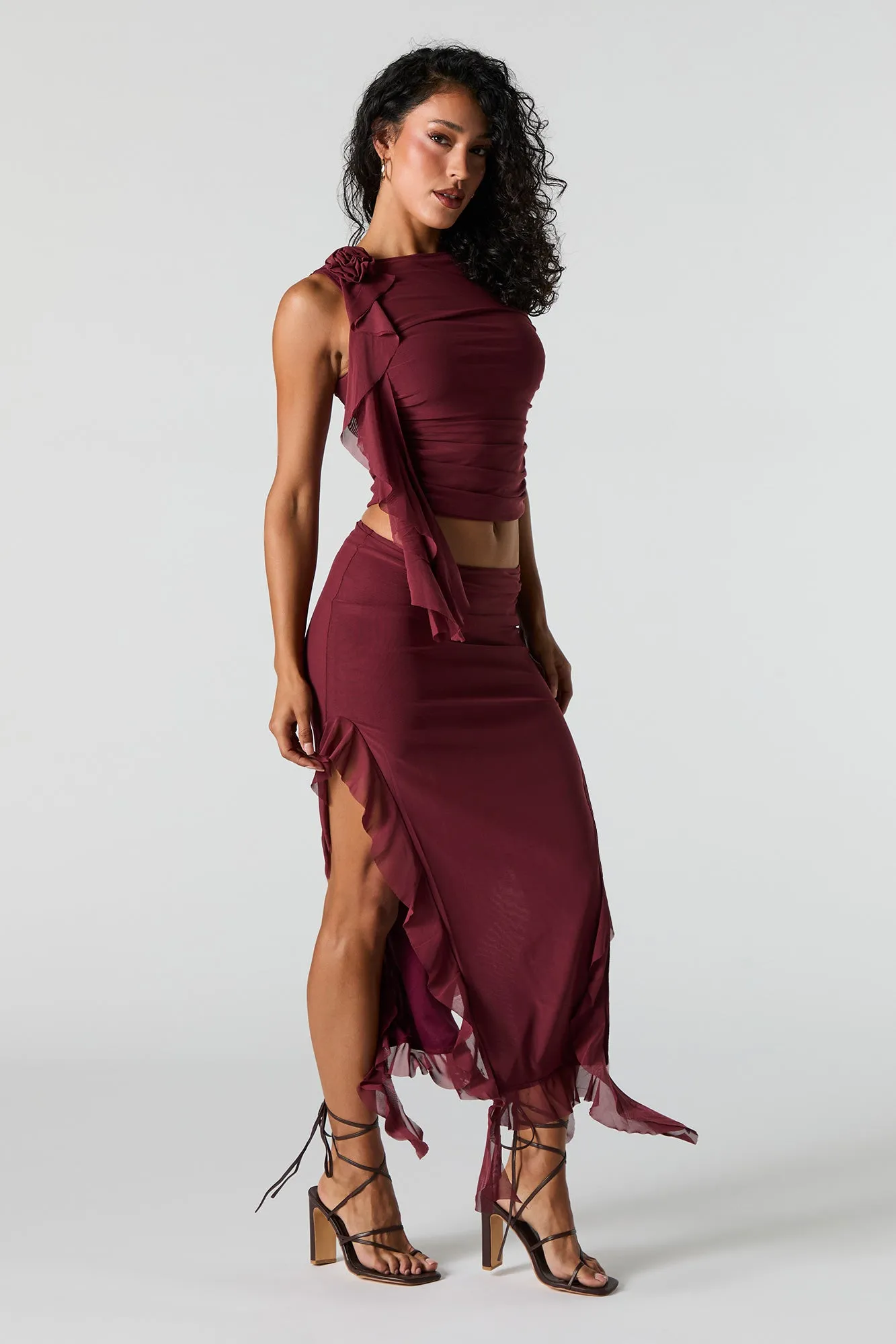 Ruffle Mesh Slit Midi Skirt sold by Urban Planet product image thumbnail 2
