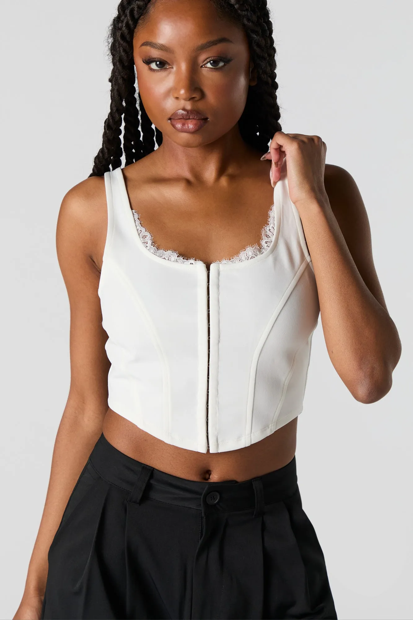 Lace Trim Hook and Eye Corset Top sold by Urban Planet