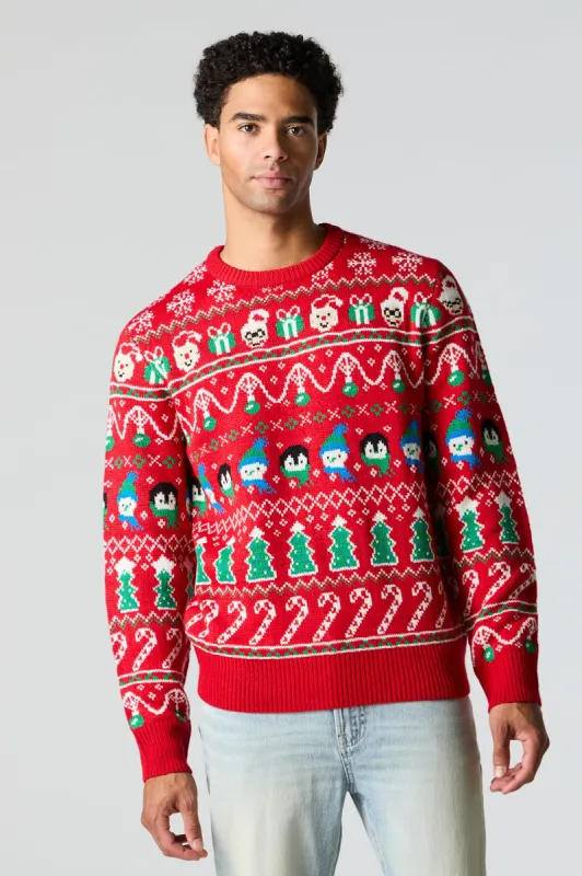 Penguin Snowman Jacquard Knit Christmas Sweater sold by Urban Planet